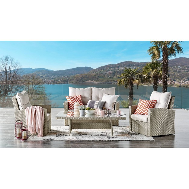 Canaan 4pc All Weather Wicker Outdoor Seating Set Cream Alaterre Furniture