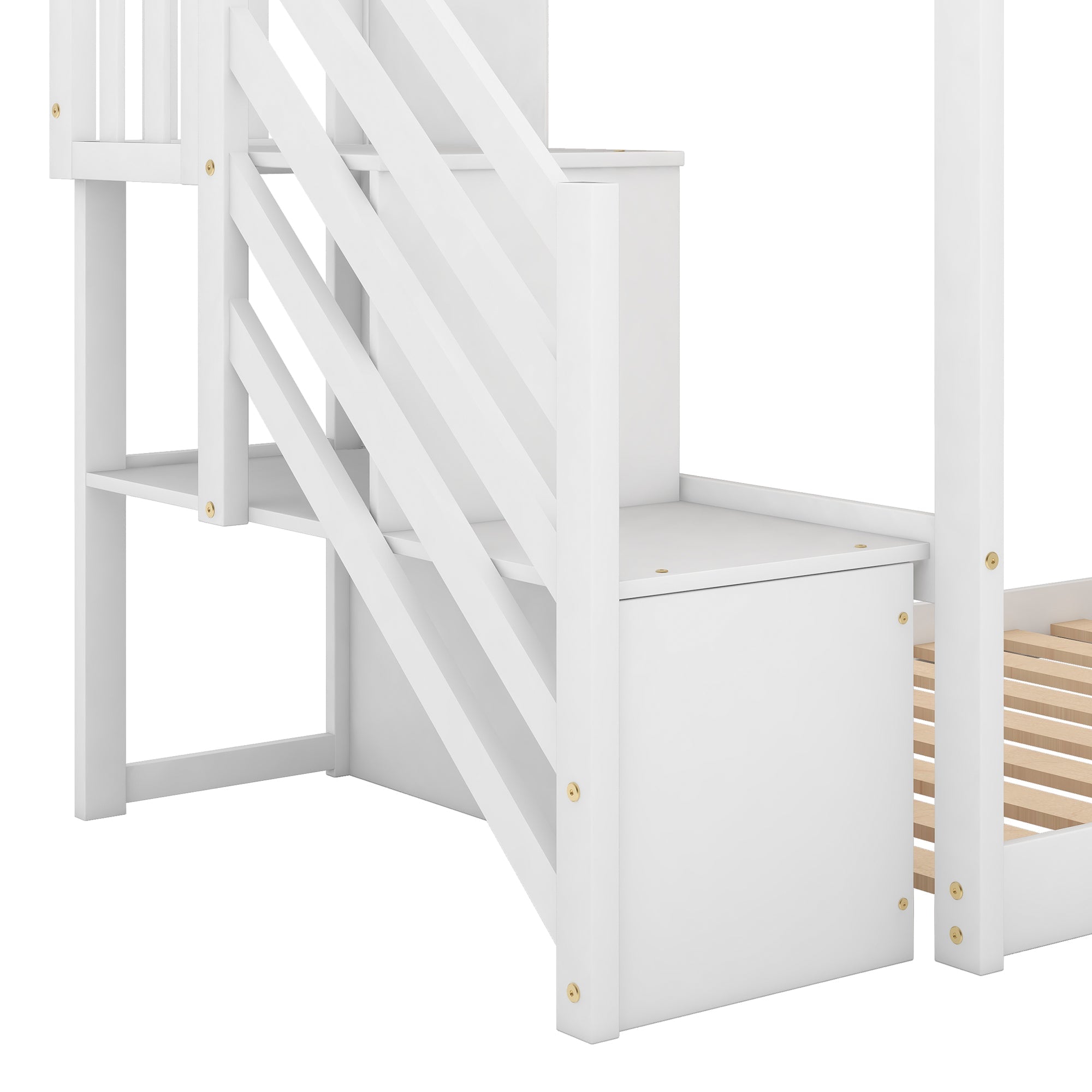 Euroco Twin over Twin Bunk Bed with Slide and Stairway for Kids' Room, White