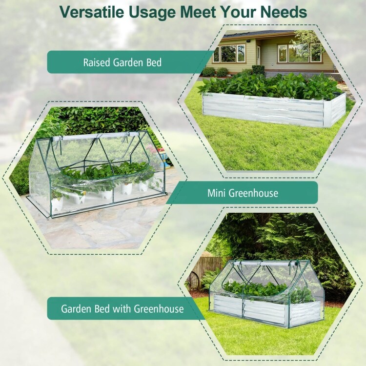 6 x 3 x 3 Feet Galvanized Raised Garden Bed with Greenhouse   71\