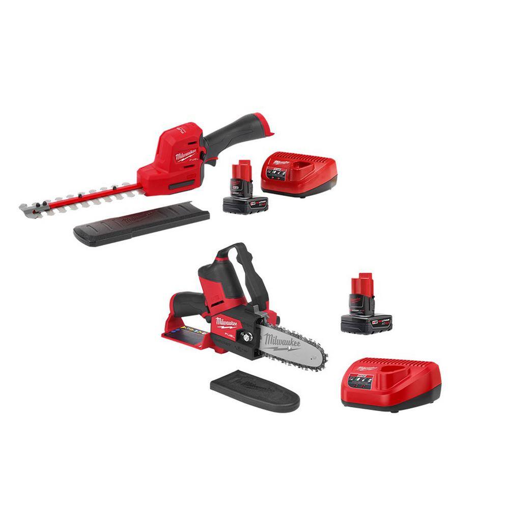 MW M12 FUEL 8 in. 12V Lithium-Ion Brushless Cordless Hedge Trimmer Kit and M12 FUEL 6 in. HATCHET Pruning Saw Combo Kit 2533-21-2527-21