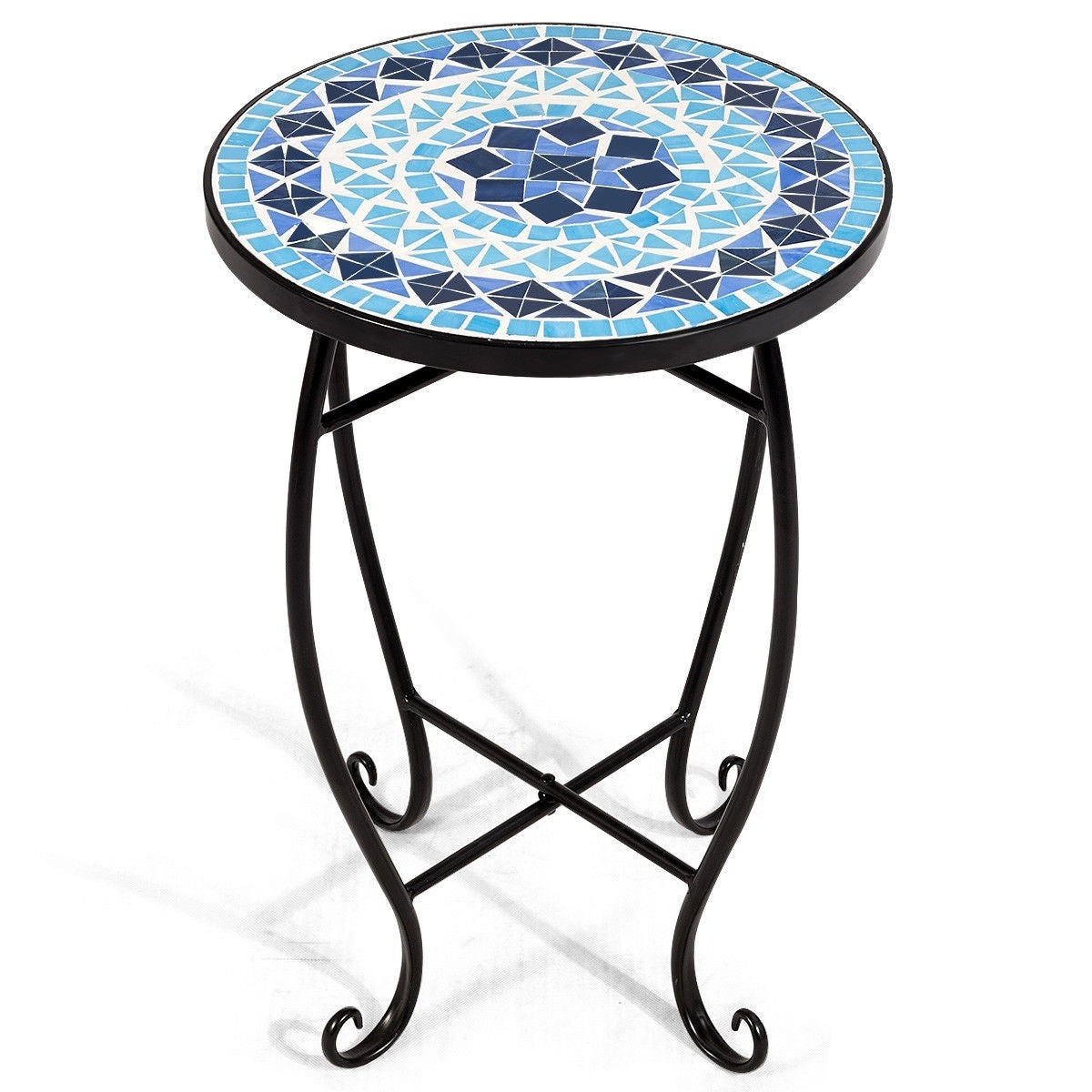 Outdoor Indoor Steel Round Accent Table Mosaic Plant Stand Cobalt Table