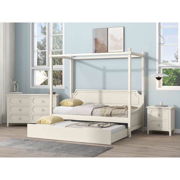 3Pcs Twin Size Canopy Daybed Bedroom Sets with Nightstand and Dresser - - 37366873