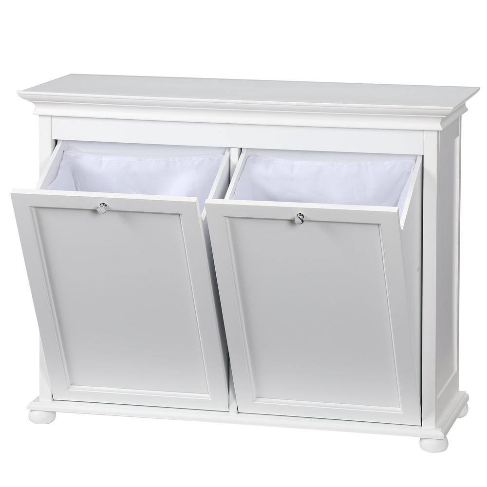 Home Decorators Collection Hampton Harbor 35 in. Double Tilt-Out Hamper in White BF-20938-WH