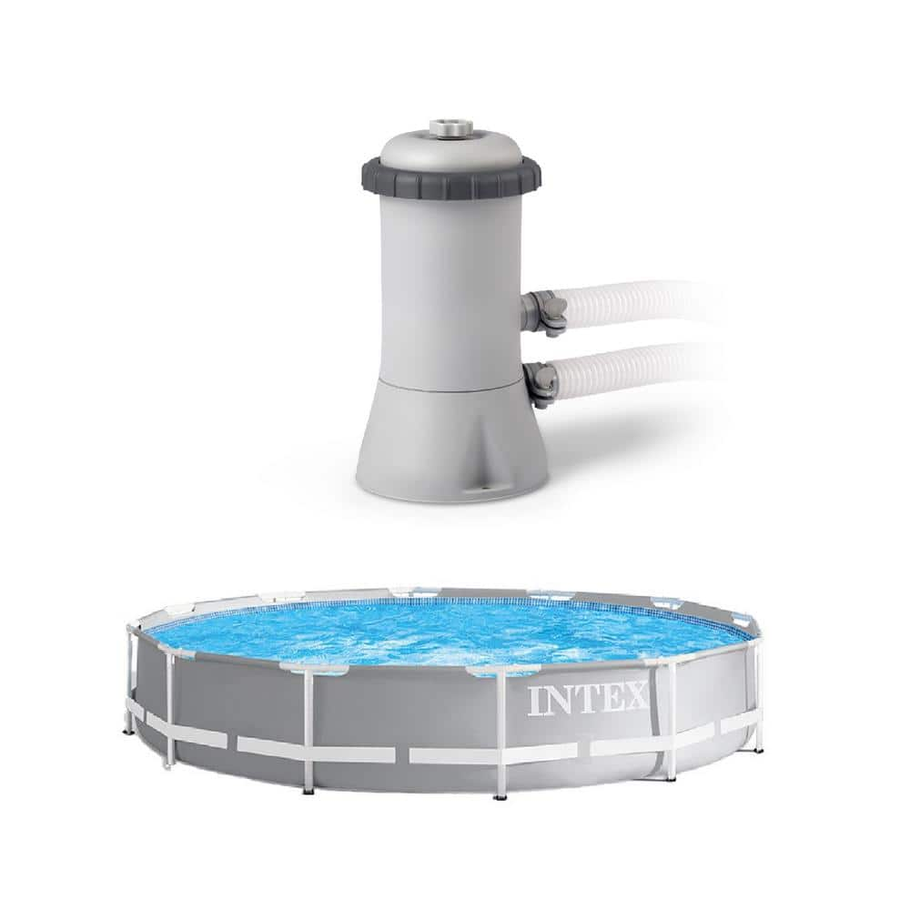 Intex 12 ft. Round 30 in. D Metal Frame Pool with 530 GPH Pool Cartridge Filter Pump 26711EH + 28603EG