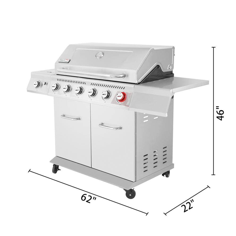 Royal Gourmet 6Burner Propane Gas Grill in Stainless Steel with Sear Burner and Side Burner