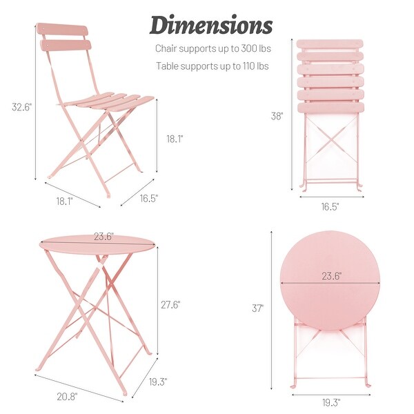 3 Pieces Patio Bistro Balcony Metail Chair Table