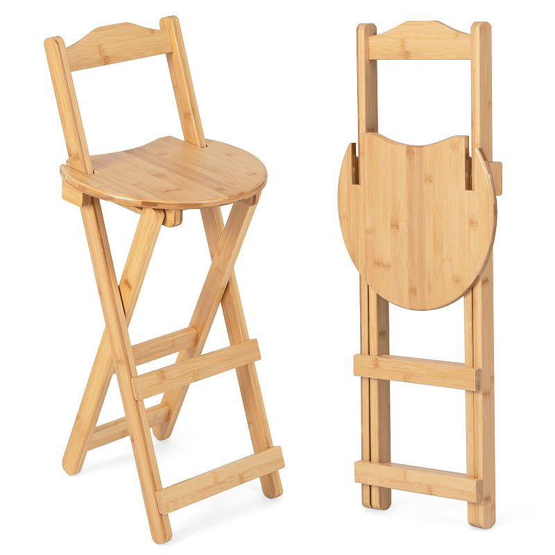 24 Inch Set of 2 Wicker Folding Barstools with Footrests and Handles-Natural