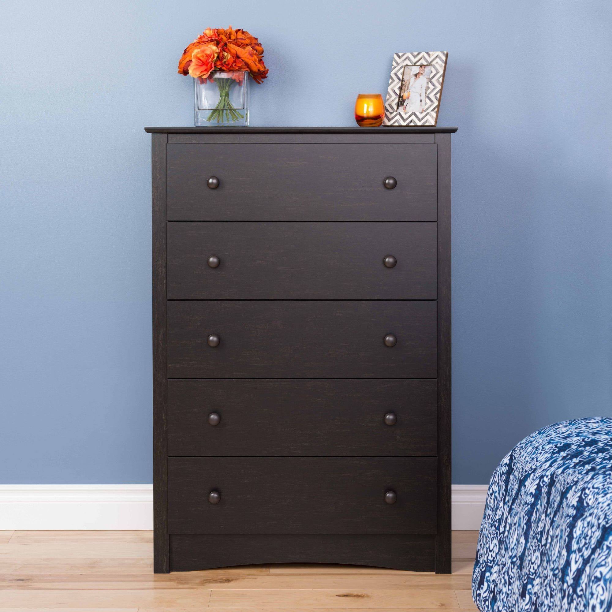 Prepac Sonoma Traditional 5-Drawer Vertical Dresser, Washed Black