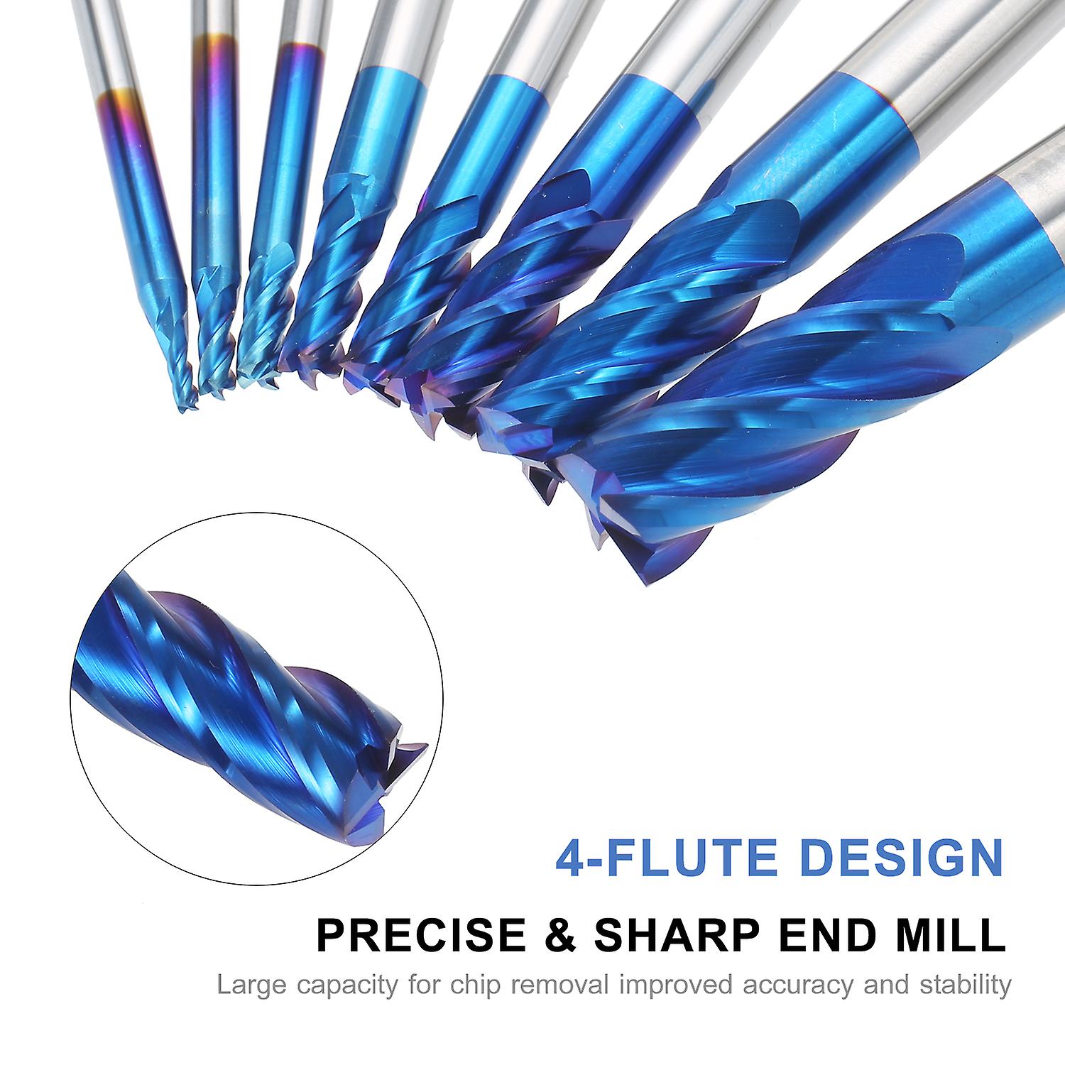 8pcs 4-flute End Mill Bits Carbide Tungsten Steel Milling Cutter Router Bits Rotary Bits Tool Straight Shank 4-12mm Double Edged Cutting Engraving Bit