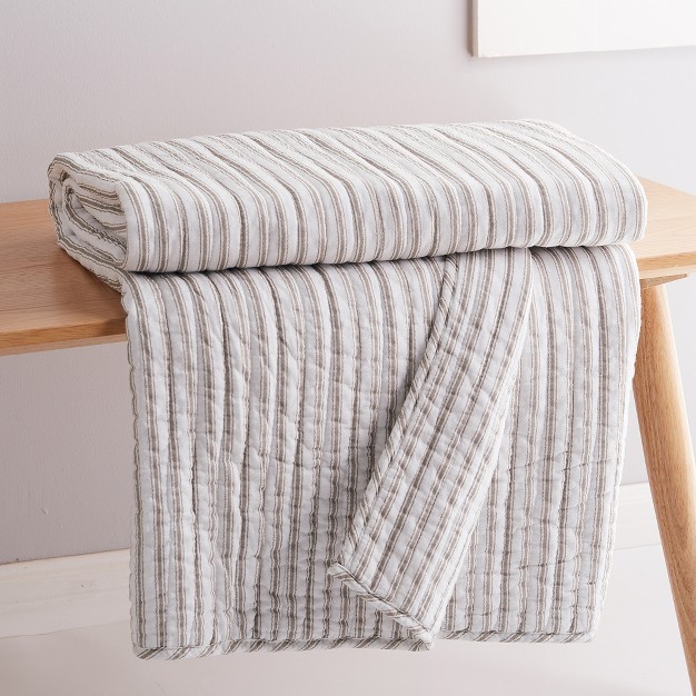 Tobago Stripe Taupe Quilted Throw Levtex Home