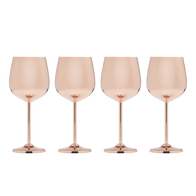 Cambridge Silversmiths Set Of 4 18oz Stainless Steel Wine Glasses Copper Finish