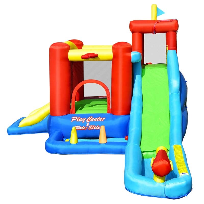 9-in-1 Kids Giant Water Park Inflatable Bounce House with Long Water Slide, Trampoline, Climbing, Ball Pit, Water Cannon