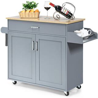 Costway Rolling Kitchen Gray Island Cart Storage Cabinet with Towel and Spice Rack KC51983GR