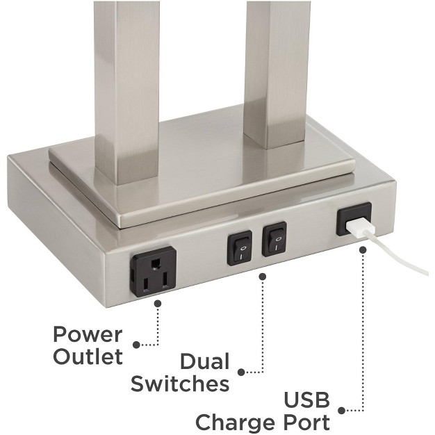 High Brushed Nickel With Usb And Ac Power Outlet In Base White Linen Shade For Bedroom Bedside Desk