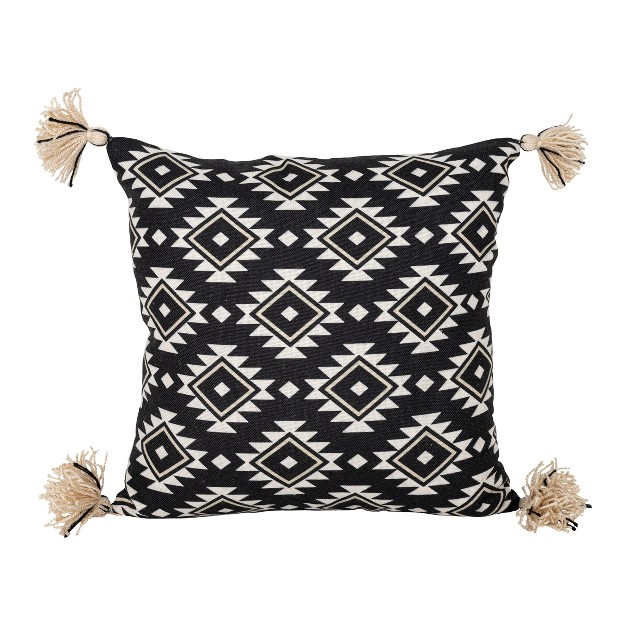 18x18 Inch Hand Woven Southwest Geo Outdoor Pillow Black Polyester With Polyester Fill By Foreside Home amp Garden