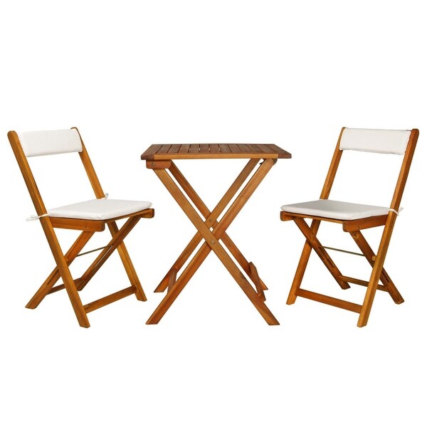 vidaXL 3 Piece Folding Bistro Set with Cushions Solid Acacia Wood