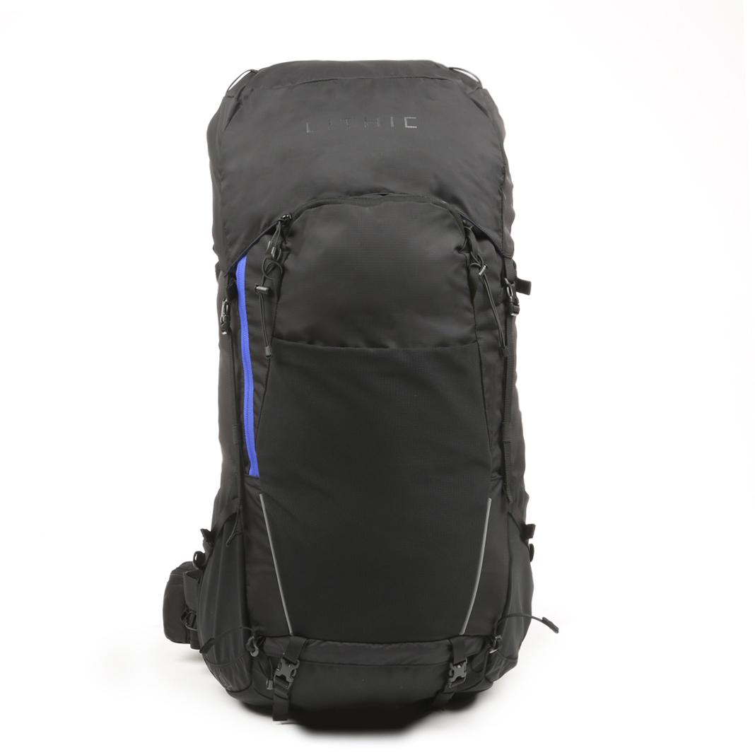 LITHIC 50 Liter Backpacking Backpack， with Reflective Accents， Black