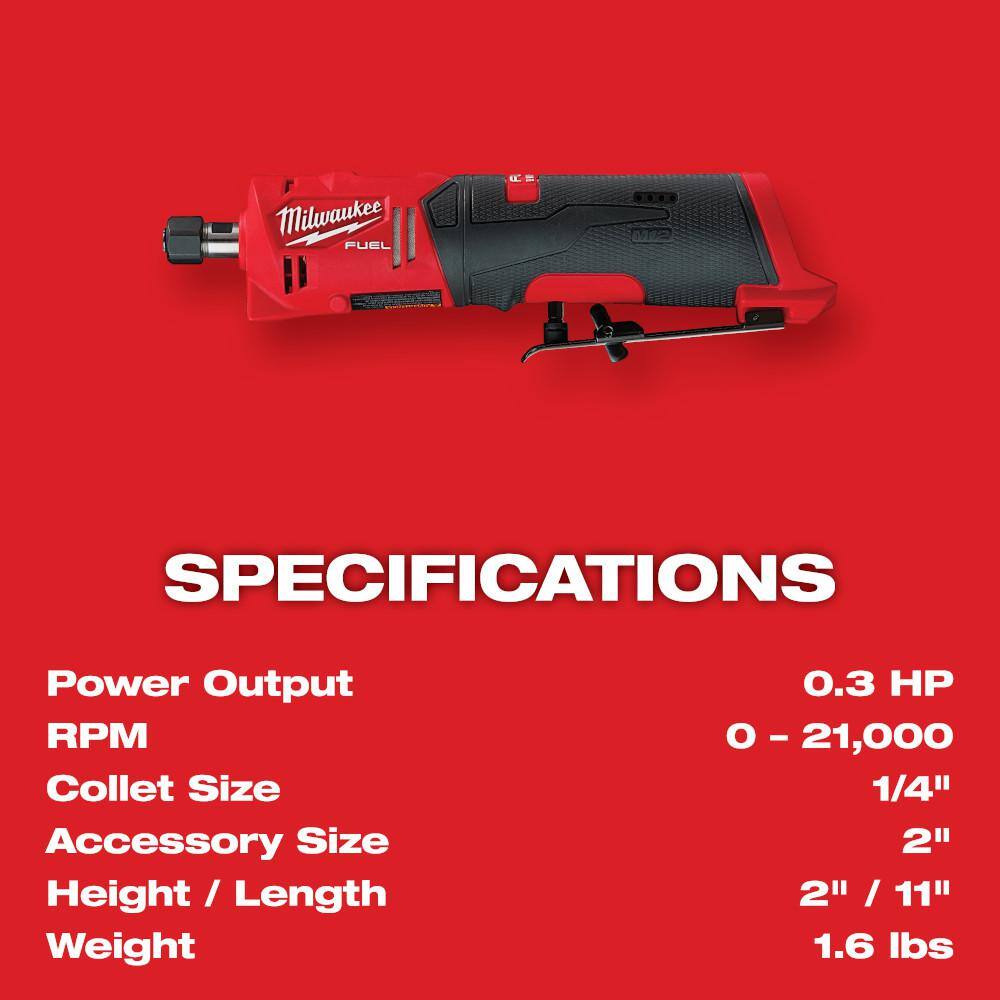 MW M12 FUEL 12V Lithium-Ion 14 in. Cordless Straight Die Grinder Kit wM12 38 in. Right Angle Drill 2486-22-2415-20