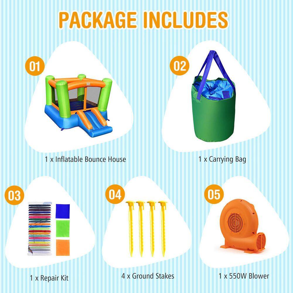 Gymax Inflatable Bounce House Kids Jumping Playhouse Indoor and Outdoor With 550-Watt Blower GYM10584