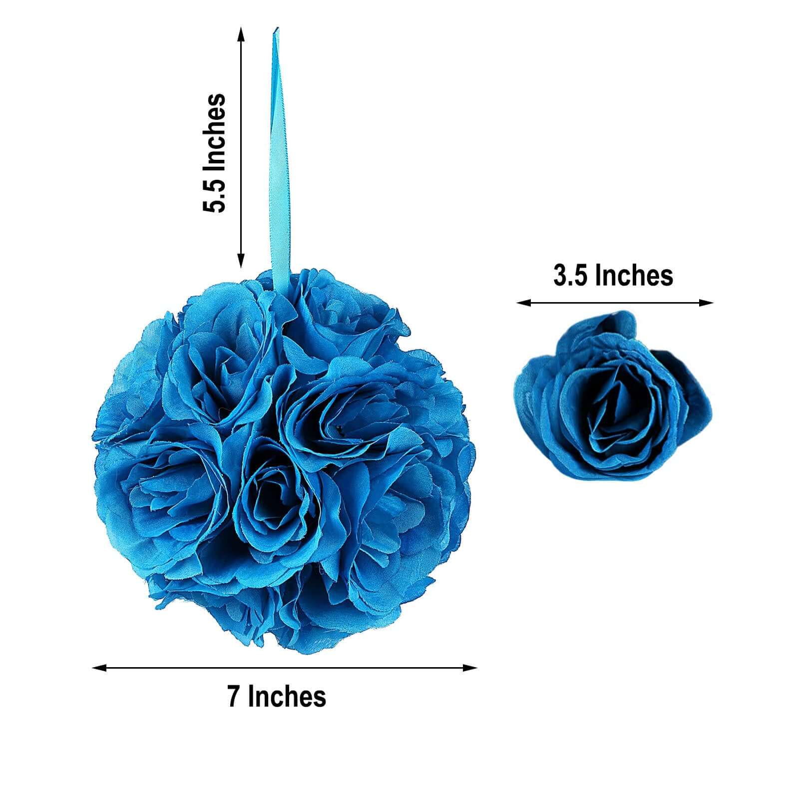 2 Pack Turquoise Artificial Silk Rose Kissing Ball, Faux Flower Ball 7