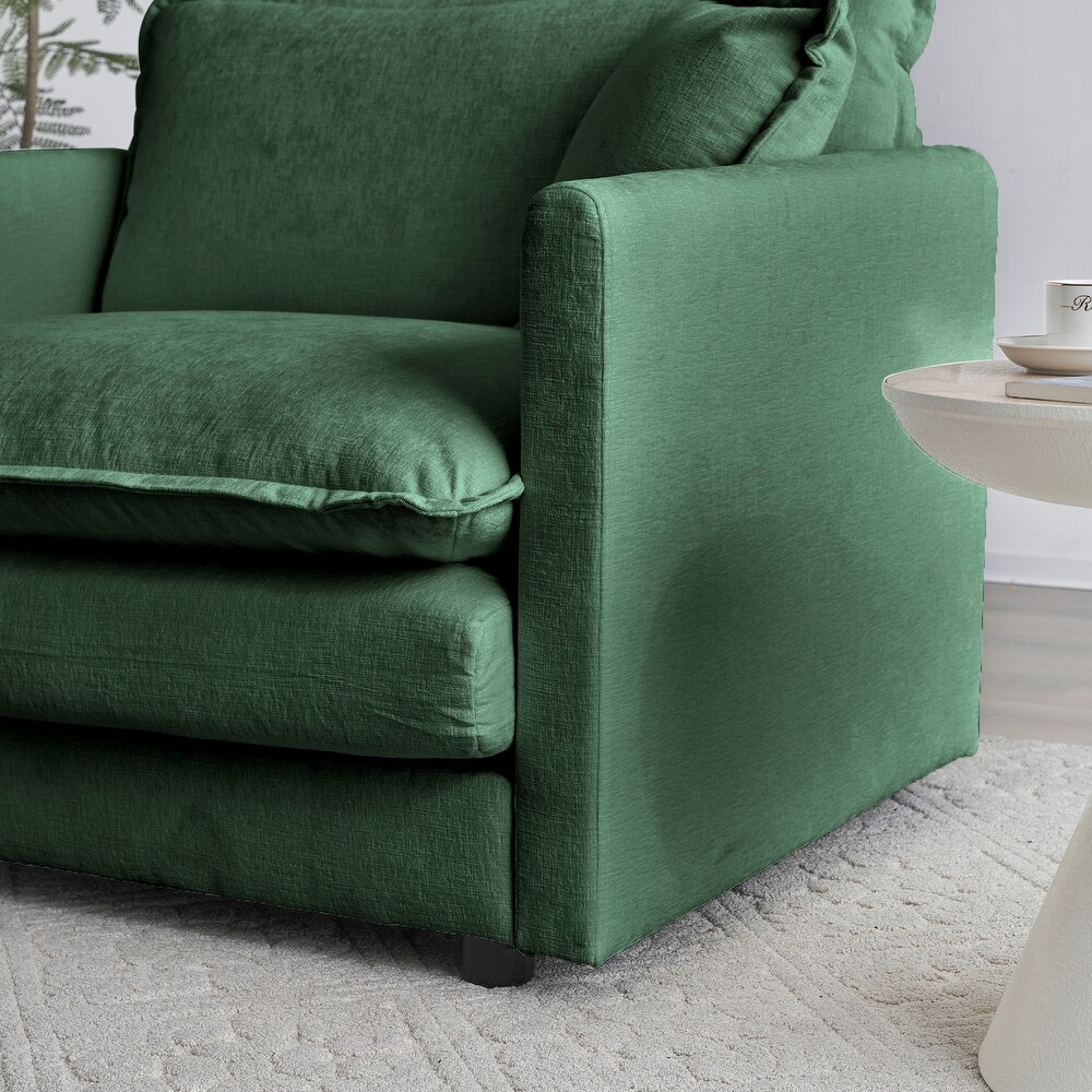 Living Room Deep Seat Sectional Sofa Set w/ Toss Pillows  3 seat Sofa  Loveseat   Single Sofa  Chenille Couch(3pc)  Green