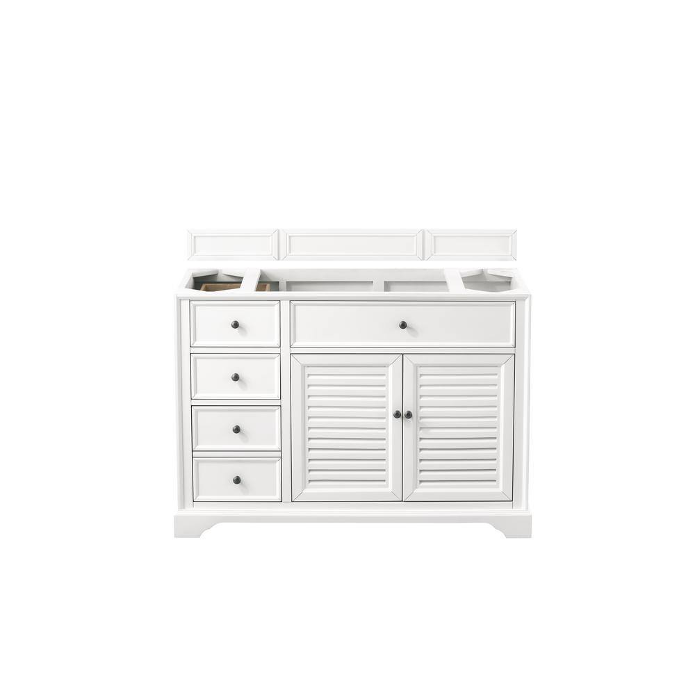 James Martin Vanities Savannah 48 in. W x 23.5 in.D x 34.3 in.H. Single Vanity in Bright White with Marble Top in Carrara White 238-104-V48-BW-3CAR