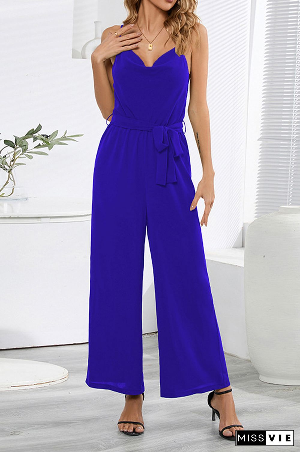 Swing Collar Wide Leg Cami Jumpsuit