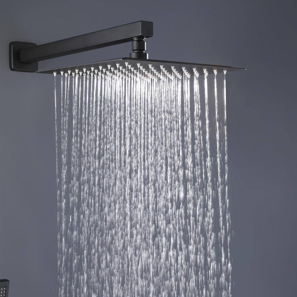 Hlihome 1-Spray Patterns 2 GPM 12 in. H Wall Mount Dual Shower Head and Handheld Shower Head in Matte Black LYJ-7001-MB-12