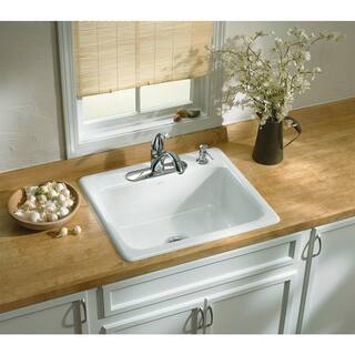 KOHLER Mayfield Drop-In Cast Iron 25 in. 4-Hole Single Bowl Kitchen Sink in Black K-5964-4-7