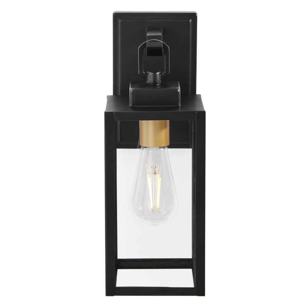 Hampton Bay Maplebrook 13.6 in. Matte Black with Gold Accents 1-Light Outdoor Line Voltage Wall Sconce with No Bulb Included HB7097-43