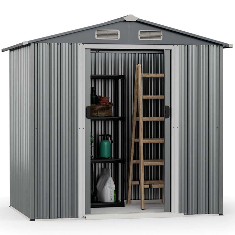 6 x 4 FT Outdoor Metal Storage Shed with Lockable Sliding Doors & 4 Air Vents, Waterproof Garden Tool Storage Room