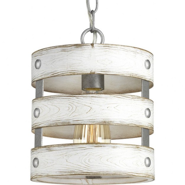 Progress Lighting Gulliver 1 light Wall Sconce Galvanized Open Design Wood Grained Texture Canopy Included