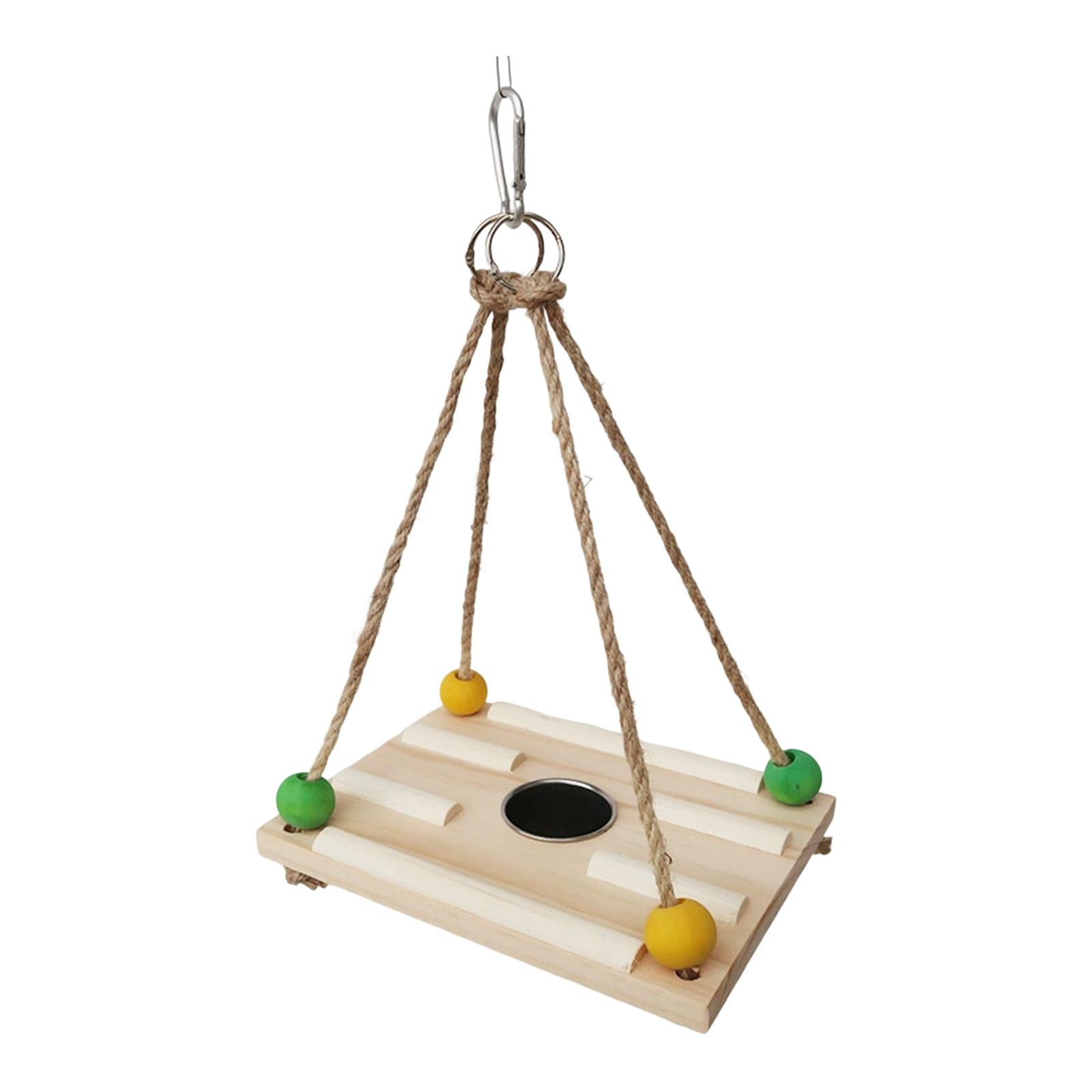 Bird Swing Toys Wooden Standing Chicken Coop Toys Climbing Swing Hanging Cage Decor Bird Parrot Toys for Medium Small Finches Macaw Poultry Rectangle