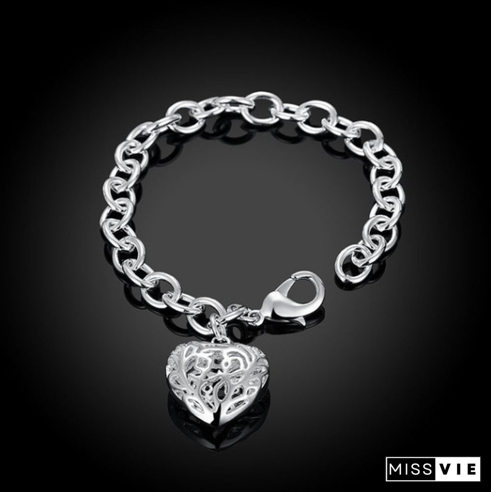 Fashion Jewelry 925 Sterling Silver Heart-Shape Chain Bracelets for Women