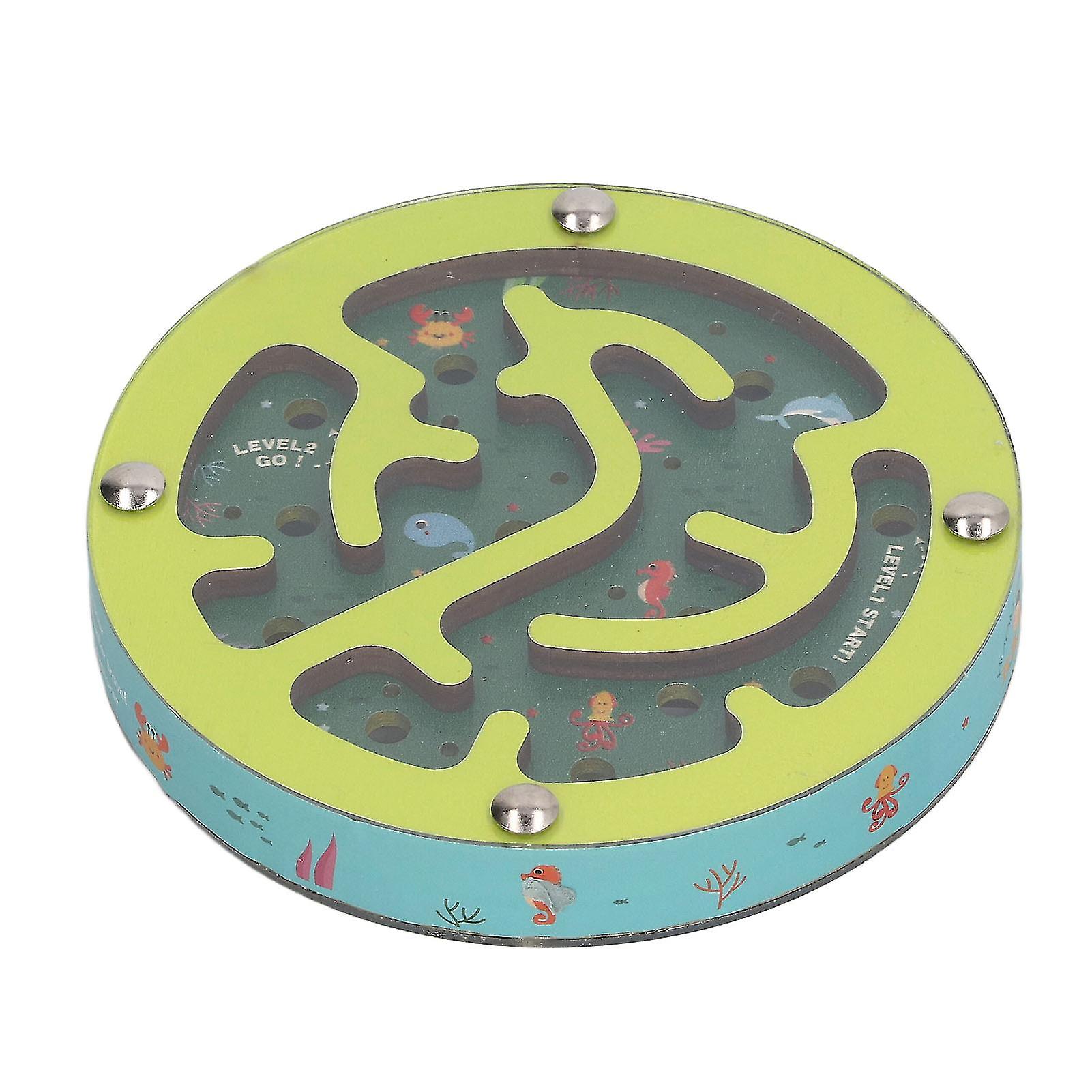 nce Maze Game Double Sided Educational Round Portable Wooden Ball Maze Puzzle Board Game for Kids Green Ocean