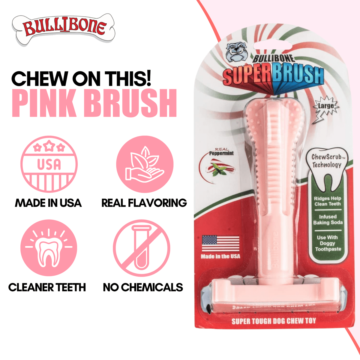 Bullibone Chew Dog Toys， Peppermint SuperBrush， Long Lasting Nylon - Single