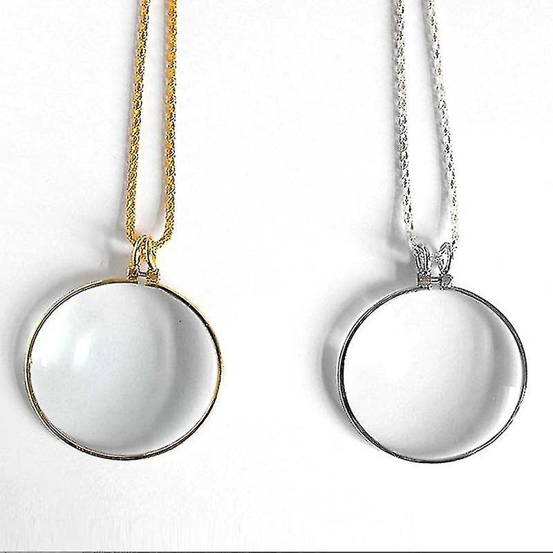 2pcs 5x Necklace Magnifier， Magnifying Pendant Necklace With 1.6 Inch Diameter Glass Lens