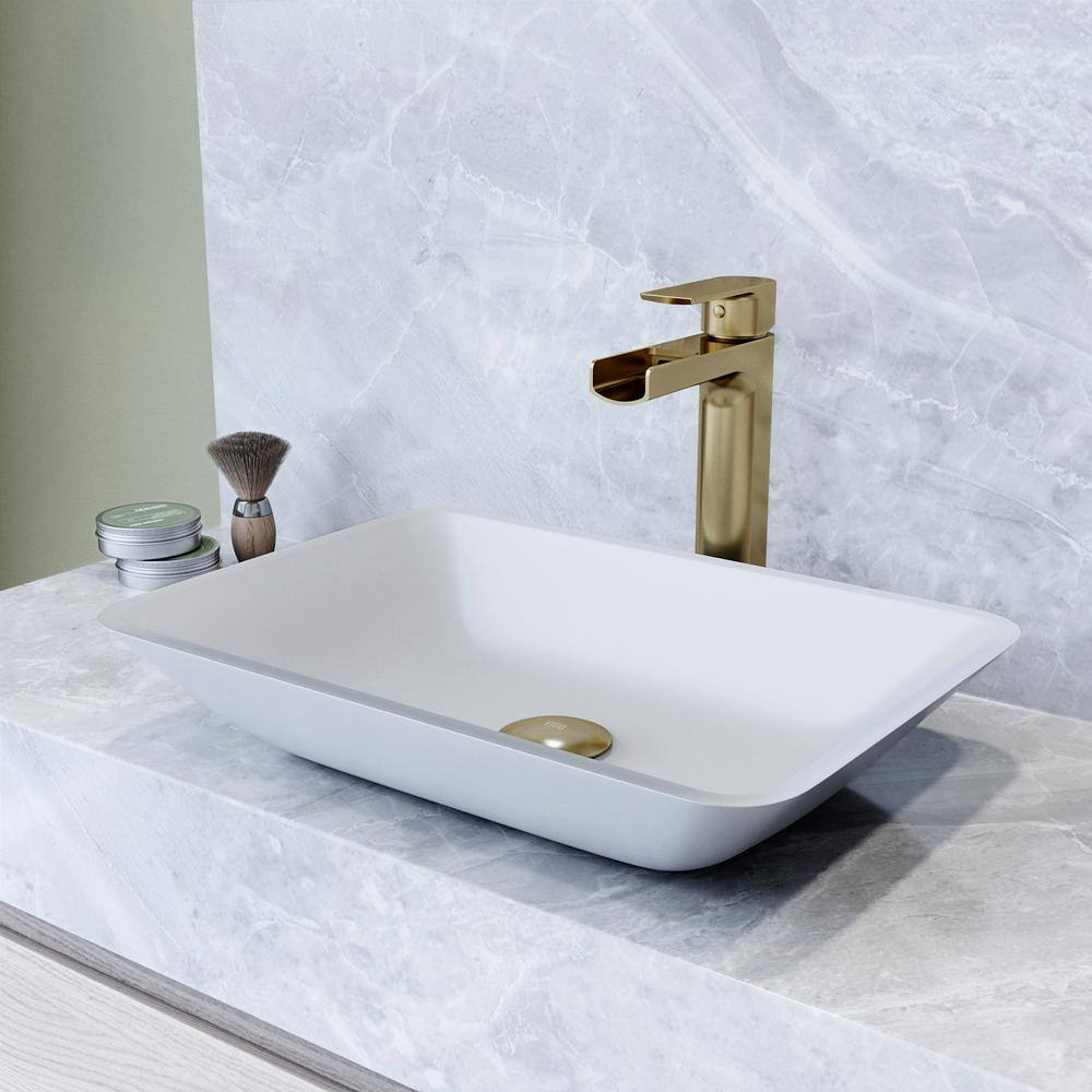 VIGO Sottile Modern White Glass 18 in. L x 13 in. W x 4 in. H Rectangular Vessel Bathroom Sink VG07114