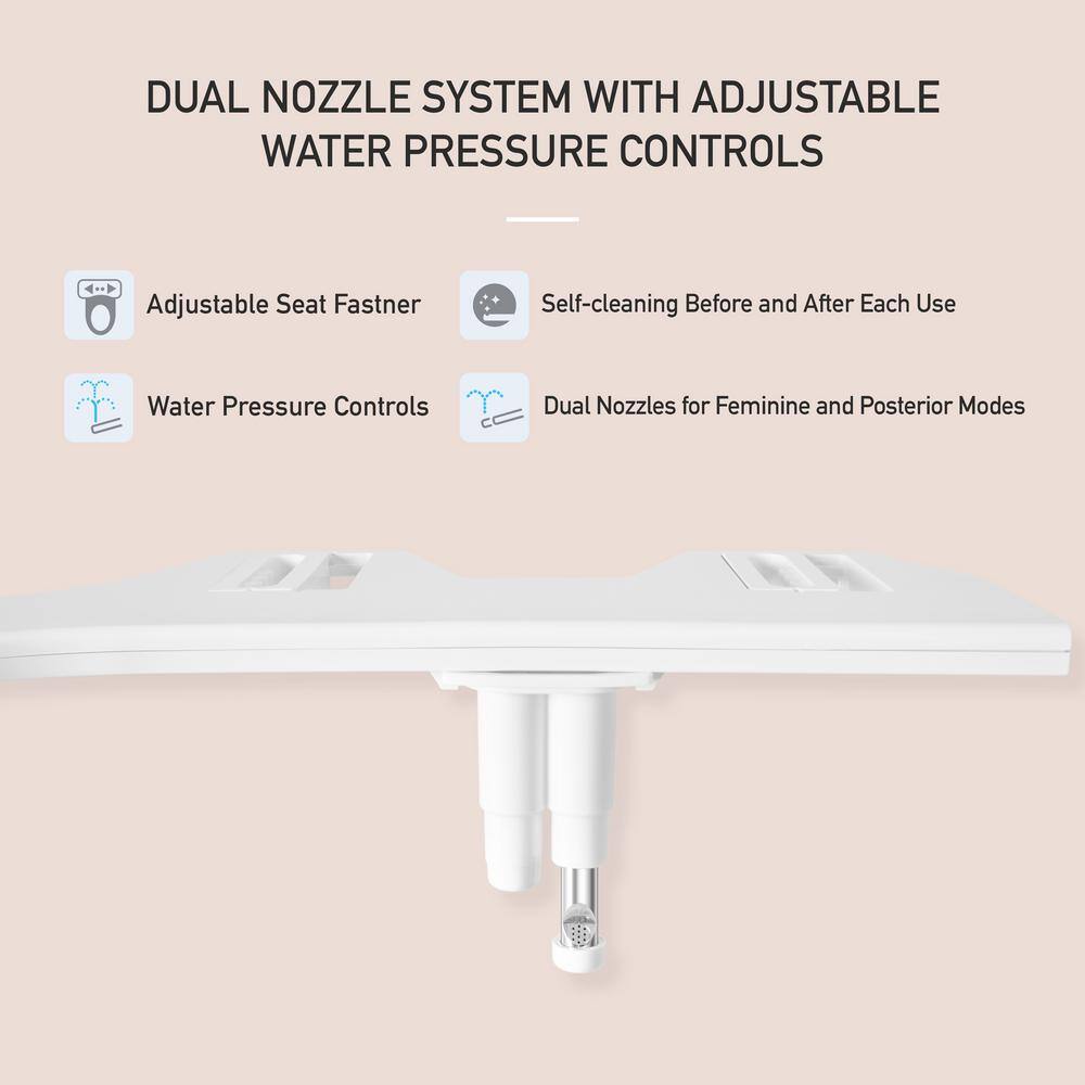 Hulife Non-Electric Bidet Attachment with Dual Nozzle Self Cleaning Cold Water in White HLB-200