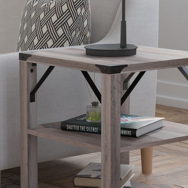 3-Tier Side Table with Metal Side Braces and Corner Caps