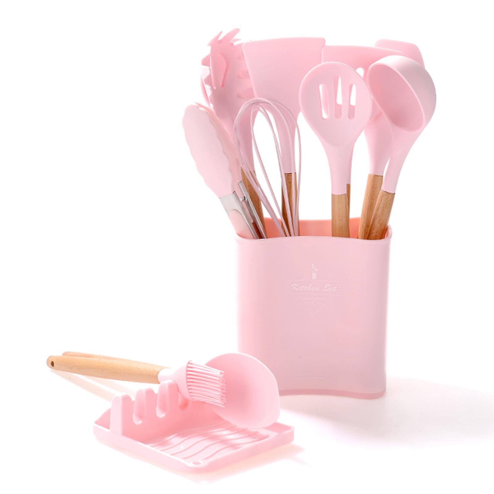 11pcs Silicone Cooking Utensil Sets Nonstick Heat Resistance Cooking Utensil Set Cooking Tools Whisk Kitchen Tools Set Pink