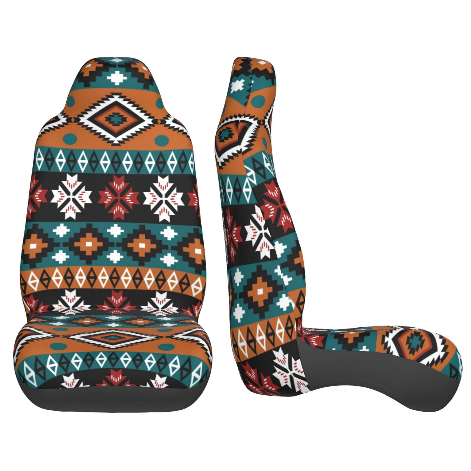 TEQUAN Front Seat Covers， Bohemian Ethnic Tribal Style Pattern 2 Piece Car Seat Cover Fit Most Car SUV Truck Van