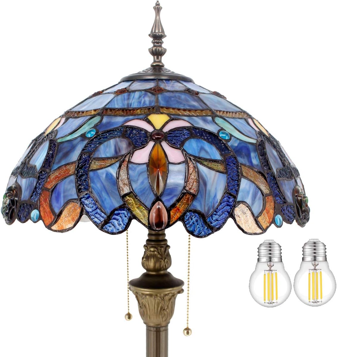 BBNBDMZ Tiffany Floor Lamp Blue Purple Cloudy Stained Glass Standing Reading Light 16X16X64 Inches Antique Pole Corner Lamp Decor Bedroom Living Room  Office S558 Series