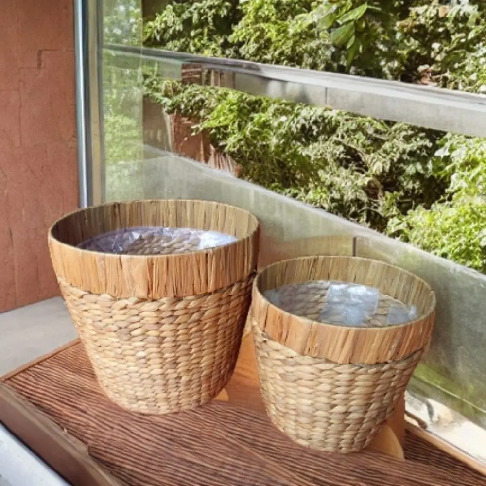 Wholesale s Garden Planter Pots Outdoor Basket Water Hyacinth PE Plastic Inside Natural Color Set Of Two Made In Vietnam