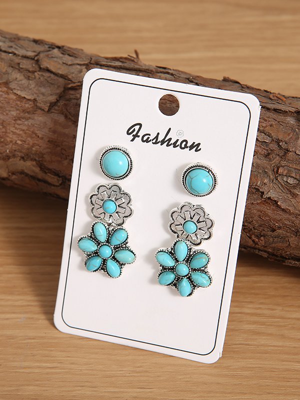 Vintage Ethnic All Season Metal Household Metal Turquoise Best Sell Stud Earrings for Women