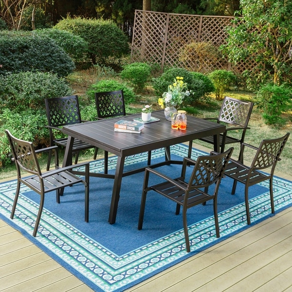 MAISON ARTS Outdoor Patio Dining Set of 7/9 with Metal Expandable Rectangular Dining Table and Metal Chairs