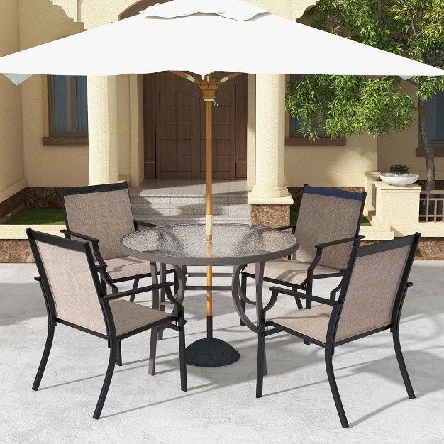 Costway 2 Piece Patio Dining Chairs Large Outdoor Chairs With Breathable Seat amp Metal Frame Blue coffee grey red