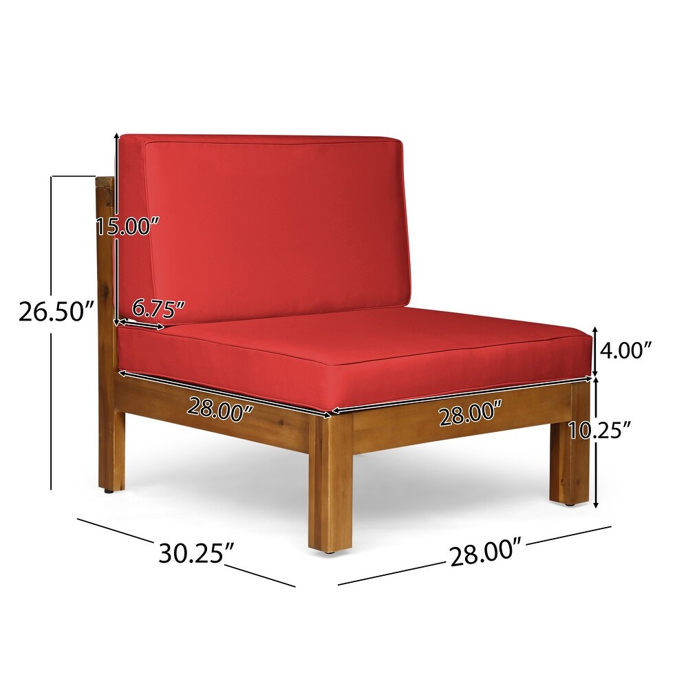 Thasos Outdoor Farmhouse Acacia Wood 8 Seater U Shaped Sectional Sofa Set with Fire Pit by Christopher Knight Home