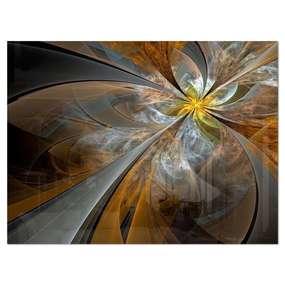 Designart 'Symmetrical Yellow Fractal Flower' Digital Art Metal Wall Art