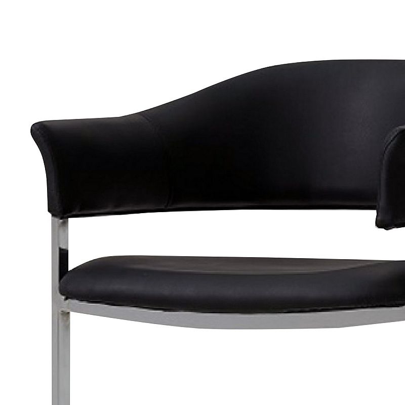 Ava Modern Dining Chair， Metal Cantilever Base， Black Faux Leather， Chrome